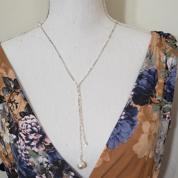 Silver Dual Chain Lariat Necklace - Picture 6 of 7